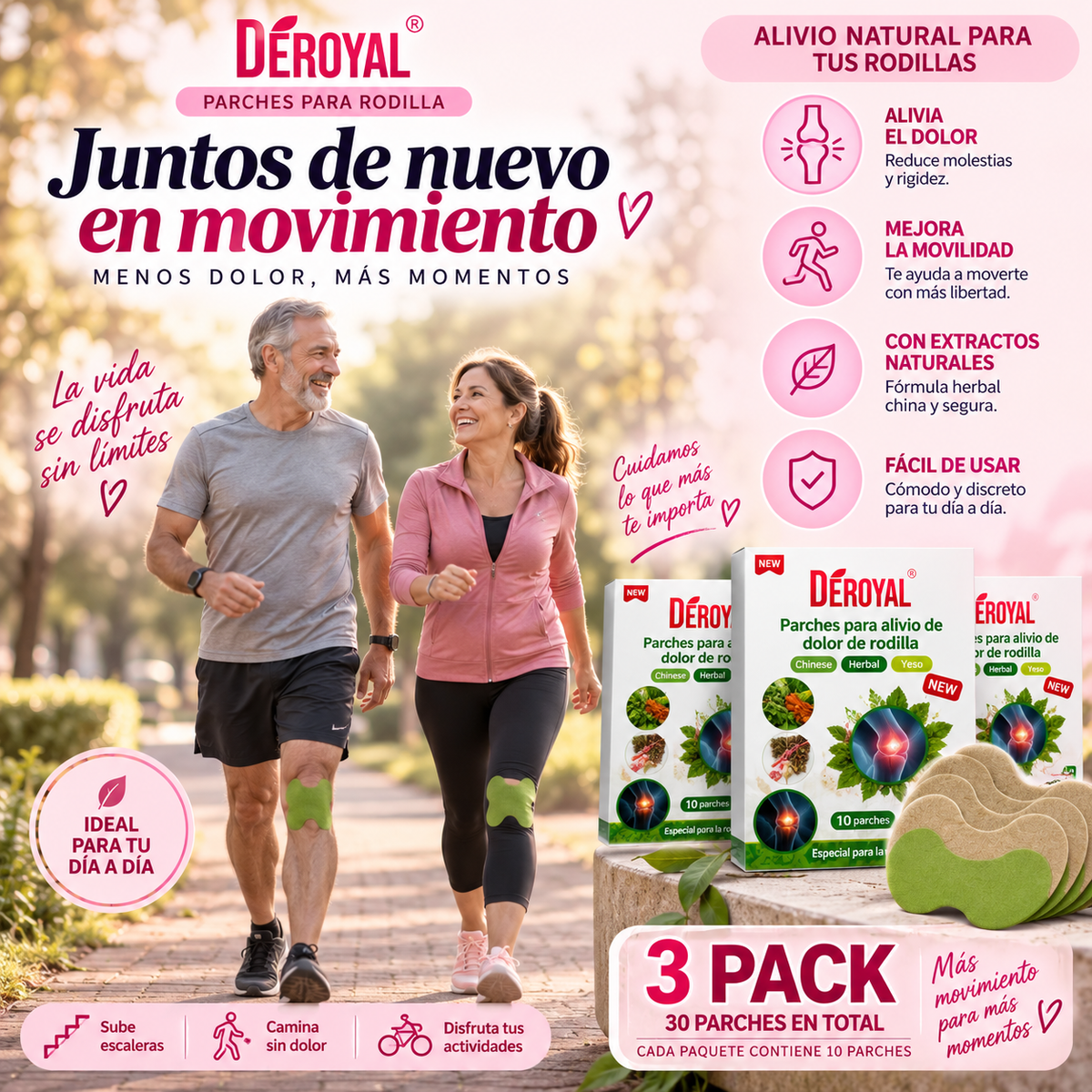 Parches Anti Dolor Rodilla 3X1 Deroyal