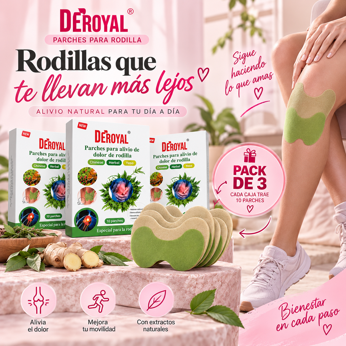 Parches Anti Dolor Rodilla 3X1 Deroyal
